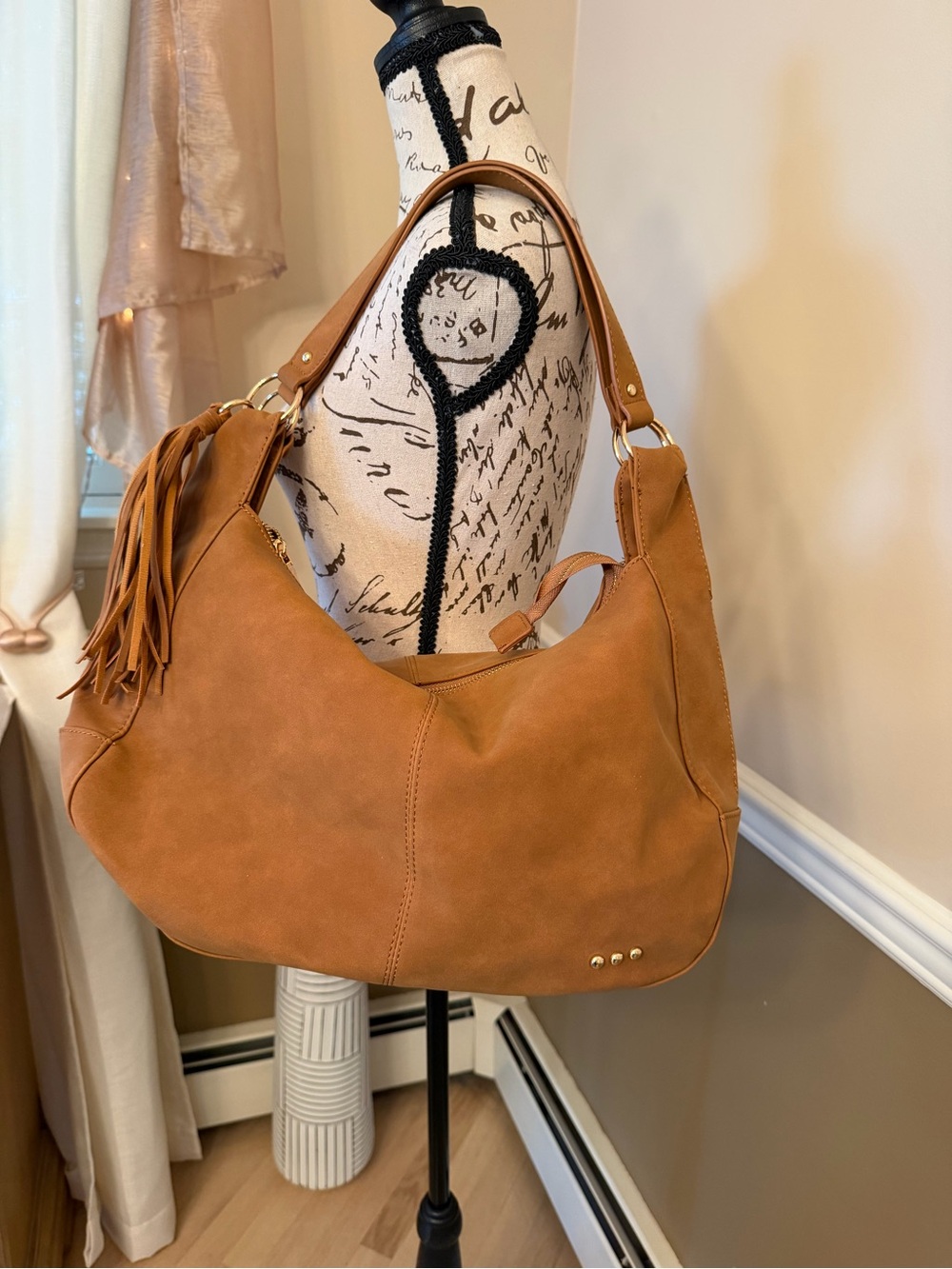 PRETTY SIMPLE SUEDE HAZEL HOBO SHOULDER BAG WITH TASSEL BAG NWT